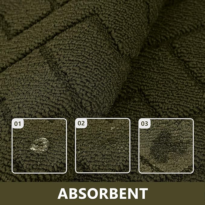 hicorfe Kitchen Rugs and Mats Sets,2 Pieces Super Absorbent Polypropylene Non-Slip Rug,Soft Comfort Floor Mat,Washable for Kitchen,Hallway,Office,Sink,Laundry(20" x 31.5" Plus 20" x 59",Oliver Green)