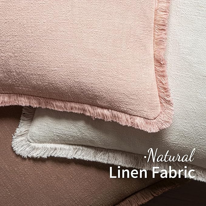 MIULEE Decorative Throw Pillow Covers Neutral Linen Fringe Throw Pillows Set of 2 Light Pink Boho Farmhouse Cushion Covers for Couch Sofa Bed Living Room Spring Home Decor 20x20 Inch