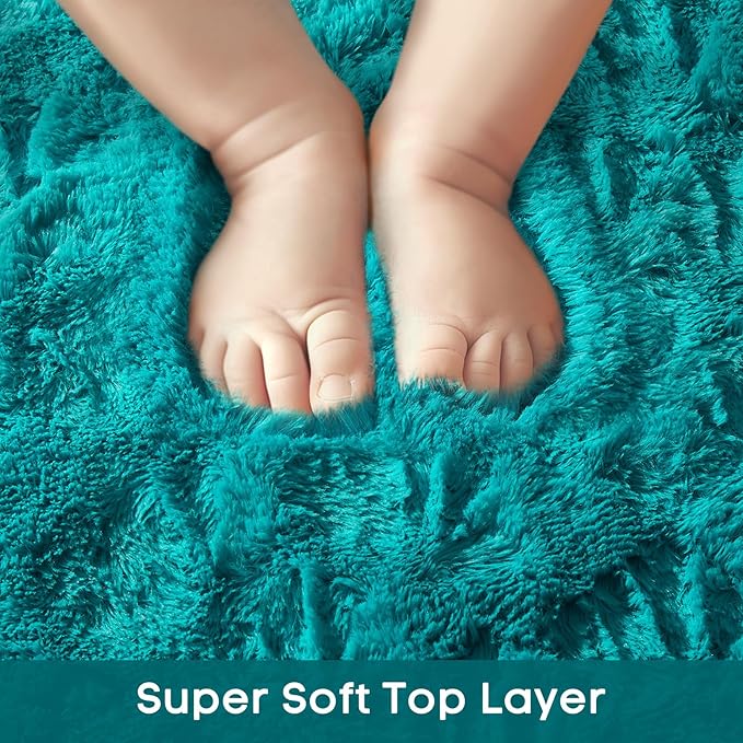Ophanie Teal Rugs for Living Room Bedroom, 5x8 Fluffy Fuzzy Furry Carpet, Plush Soft Shaggy Bedside Indoor Floor Area Rug for Kids Girls Boys Baby Teen Dorm Nursery Home Decor Aesthetic