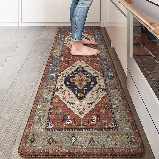 KIMODE Kitchen Runner Rug,17.3" x 59" Anti Fatigue Kitchen Mats for Floor Cushioned,Non-Slip Waterproof Comfort Thick Kitchen Floor Standing Mat for Front Sink,Laundry Room,Vintage Red