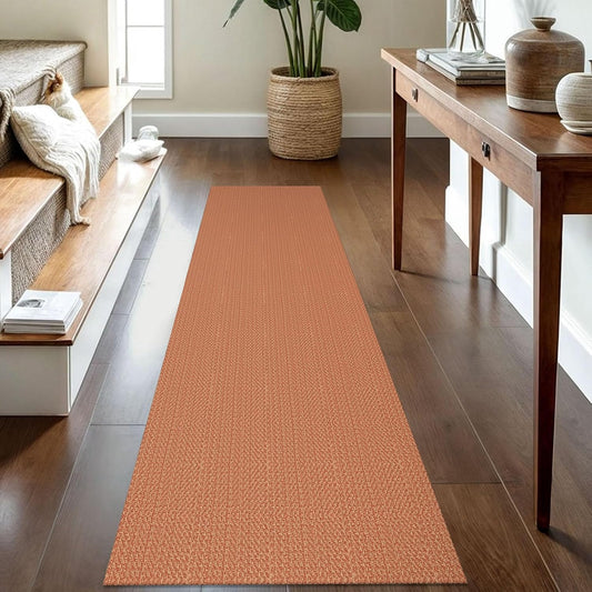 IOHOUZE Washable Runner Rug 2x8 Non Slip Rubber Backed Hallway Runner Entryway Runner Indoor, Kitchen Rugs Woven Cotton Floor Carpet for Kitchen Hall Entrance Bedroom, Rustic Orange