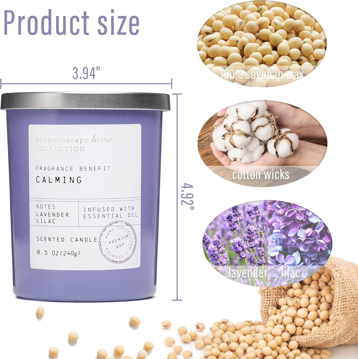 Lavender Candle, Lavender & Lilac Scented Candles,Soy Wax Purple Candles for Spring Home Scented,Candle Gift for Women Men,8.5oz