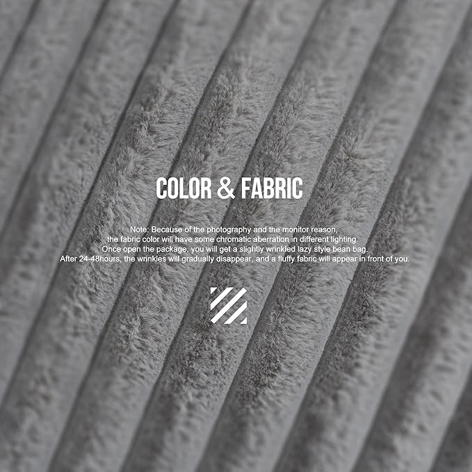 Hobestluk 4ft Bean Bag Chairs for Adults Large Beanbag Chair with Dutch Corded Plush Cover Big Bean Bag Chair for Living Room Bedroom Dorm Office - Grey (44" x 44" x 24")