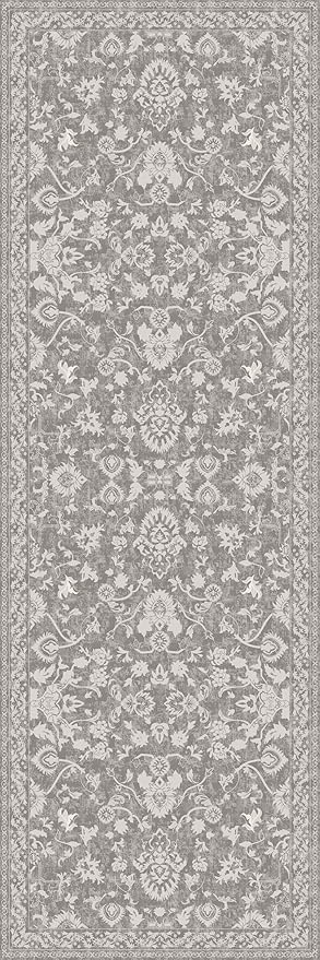 Washable Runner Rug 2x6 | Non Slip Rug Runners for Hallways, Entryways, Kitchens, Bathrooms, Bedrooms | Ultra-Soft Flannel Carpet Runners with Rubber Backing (Floral Taupe, 2x6)