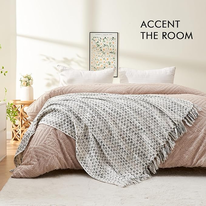 lifein Throw Blanket for Couch - Boho Throw Blanket, Knit Woven Blanket, Soft Decorative Blankets&Throws with Tassels for Bed,Sofa,Chair,Home Decor (Green, 50 * 60, Braid)
