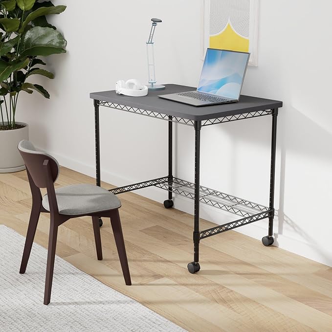 Safco 5203BL Mobile Home Office, Kitchen & Garage Wire Desk, Steel Frame, Multi-Use Melamine Top, Wheeled or Stationary Base, Great for Apartments and Dorms, Black