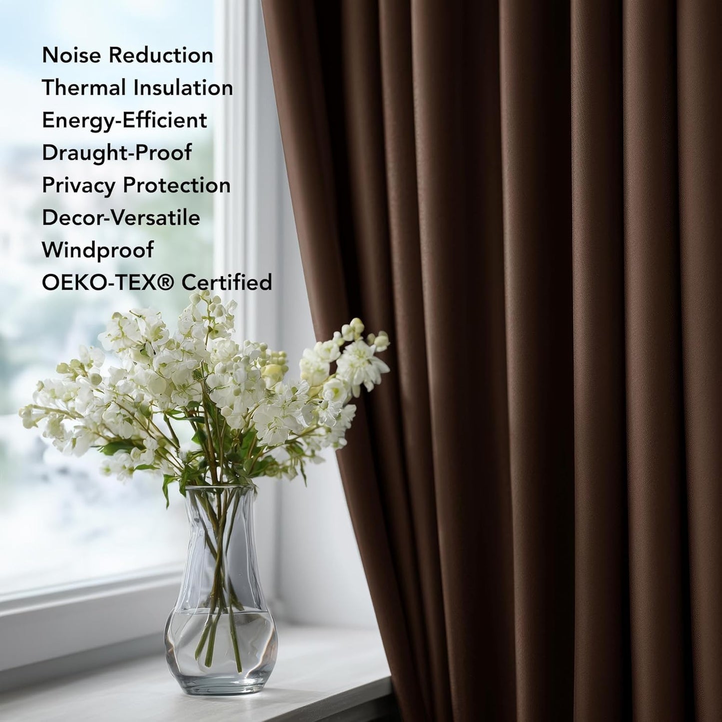 Deconovo Blackout Curtains for Bedroom – Set of 2 42W x 45L Inch Thermal Insulated & Noise Reducing Panels–Home Window Room Darkening Sustainable Grommet Drapes for Living Room and Nursery, Chocolate