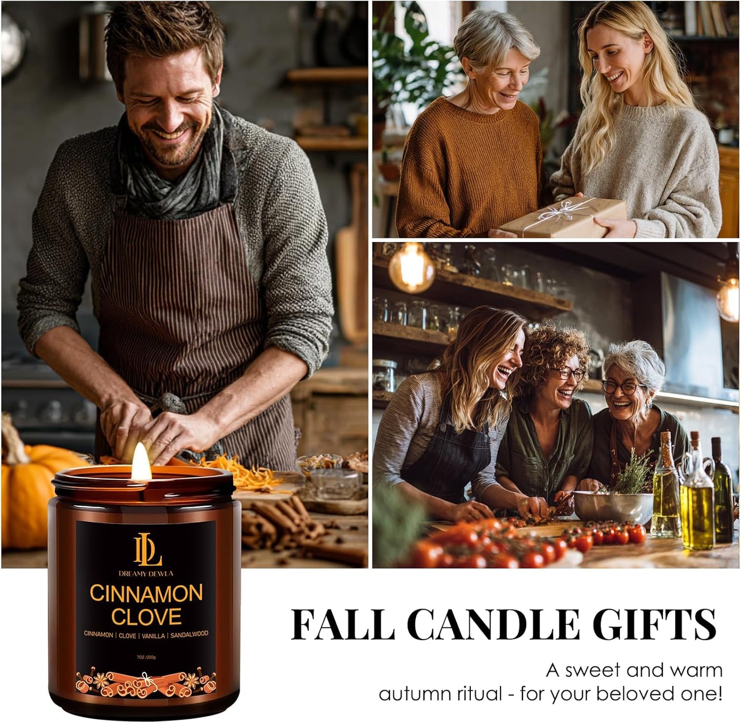 Fall Candle | Cinnamon Clove Scented Candle - Autumn Home Decor, 7oz Autumn Soy Candles with 50hr Burn Time, Holiday Thanksgiving Fall Gifts for Women Men