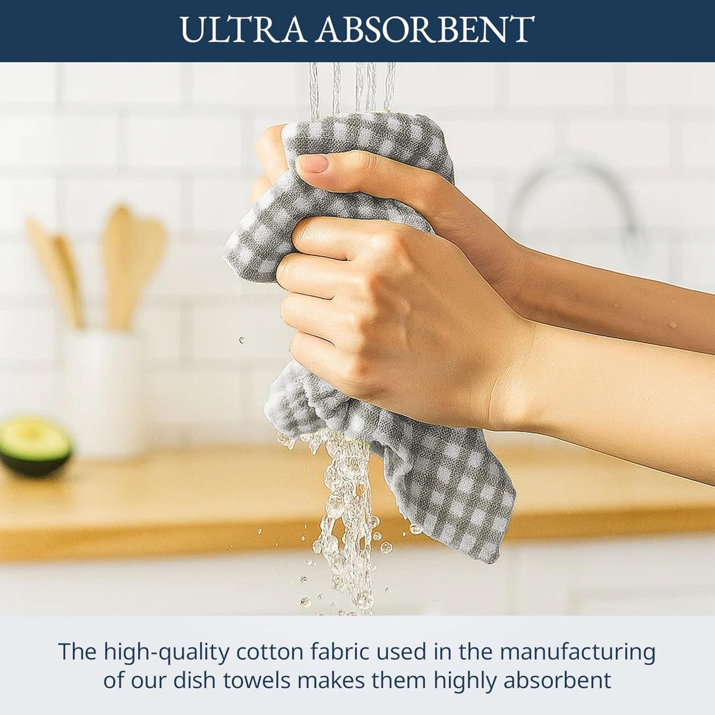 LANE LINEN Cotton Kitchen Towels Set, 4-Pack – Absorbent, Quick-Drying Dish Towels, Tea Towels, 18" x 28" - Slate Grey