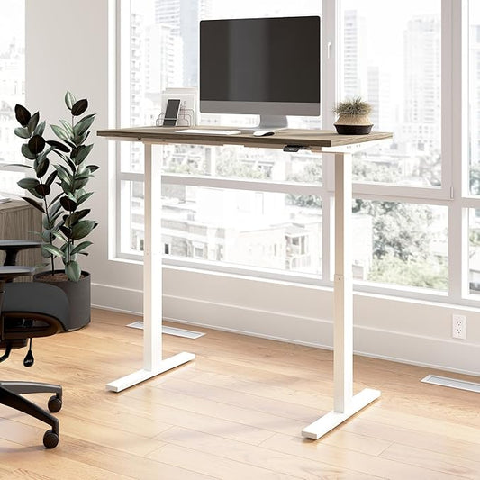 Bush Business Furniture 48-inch Electric Height Adjustable Standing Desk, Ergonomic Sit-Stand Computer Table for Home and Professional Office, Move 60 Series, Modern Hickory with White Base