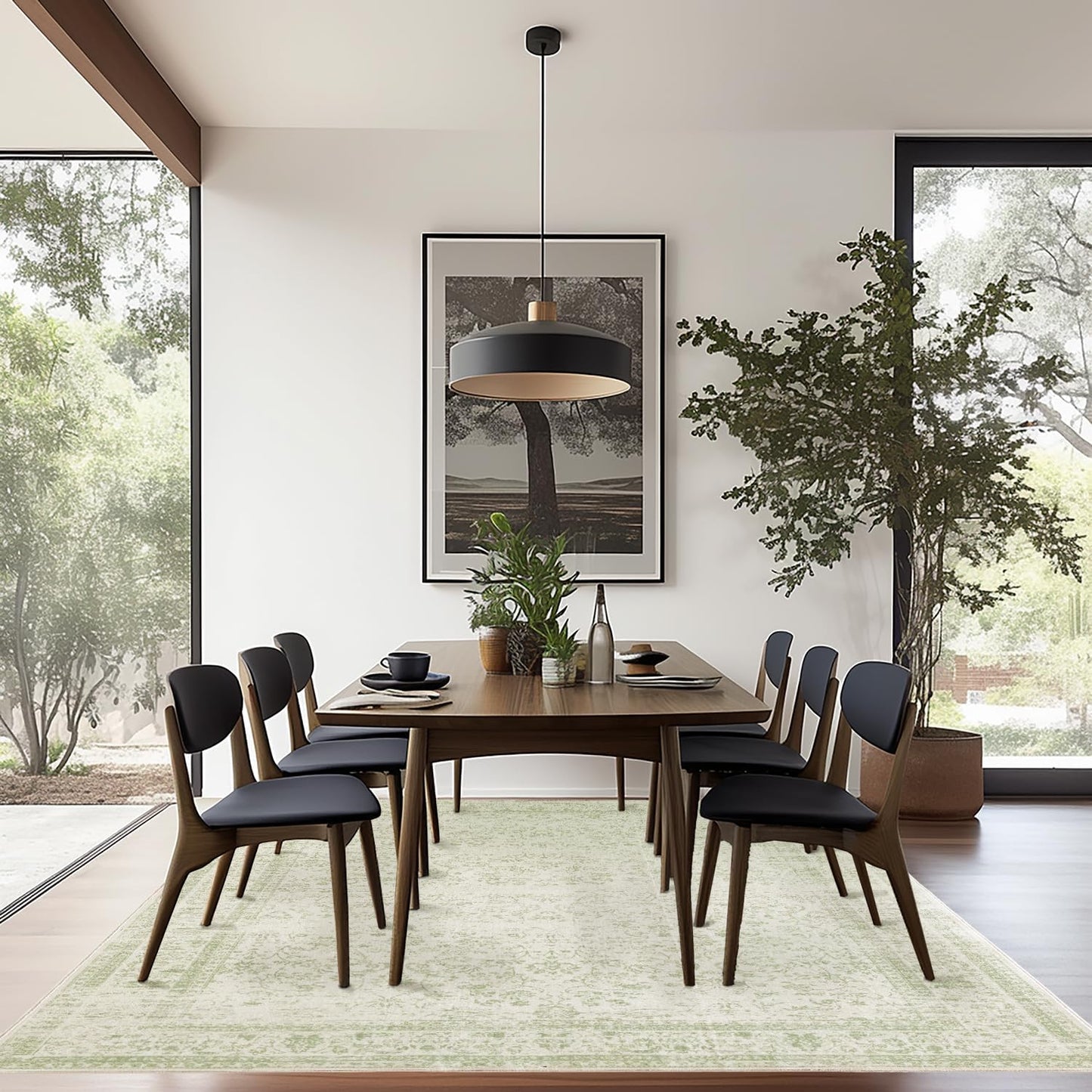 Sage Green Rug for Bedroom,Boho Floral Print Washable Cottage Core 8x10 Area Rugs for Living Room,Light Green