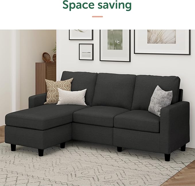 HONBAY Convertible Sectional Sofa, L Shaped Couch with Reversible Chaise for Small Space, Black