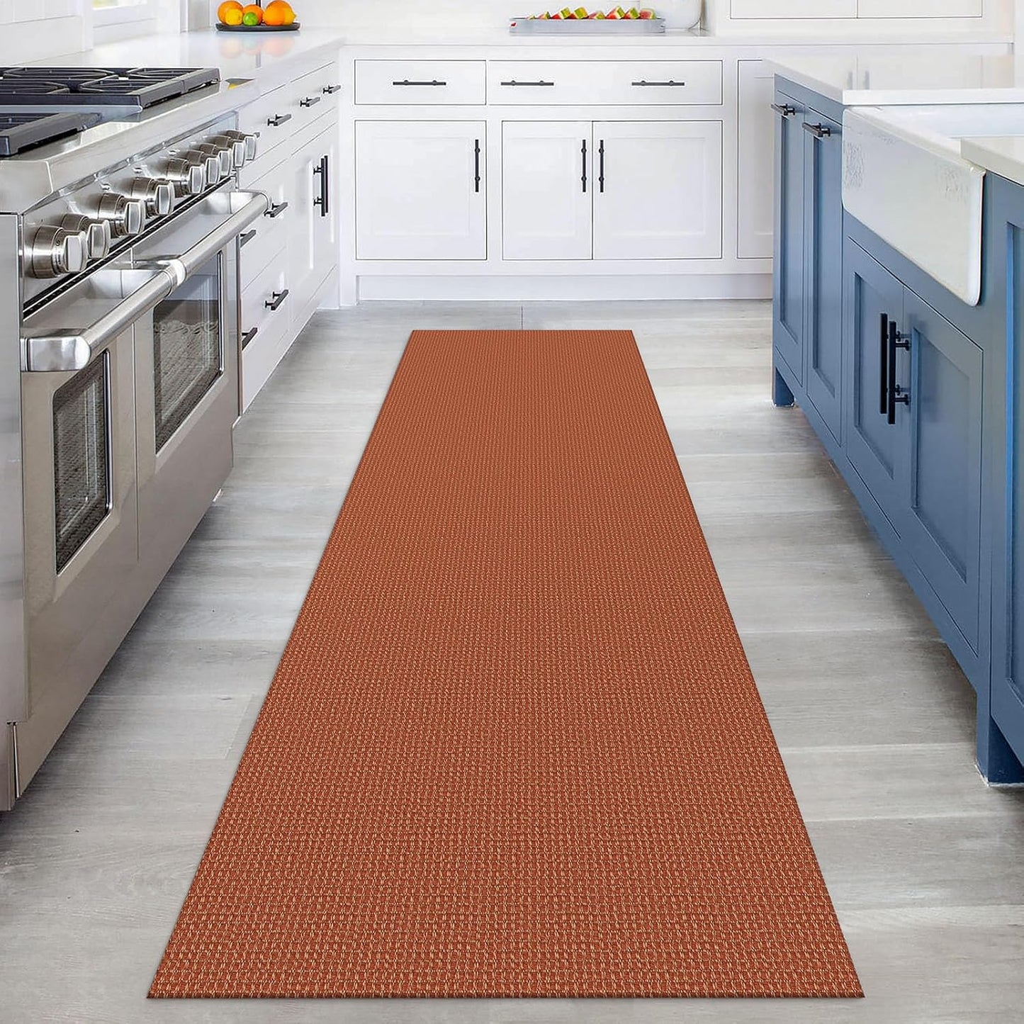 KOZYFLY Runners for Hallways 3x8 ft Washable Kitchen Runner Non Slip Rubber Backed Hall Runners Cotton Entryway Runner Rugs Floor Carpet for Indoor Backdoor Bedroom Kitchen, Orange/Tan