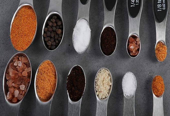 Magnetic Measuring Spoons Set of 6 Stainless Steel Dual Sided Stackable Teaspoon for Measuring Dry and Liquid Ingredients