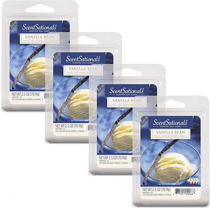 Scentsationals Scented Wax Cubes - Vanilla Bean - Fragrance Wax Melts Pack, Electric Home Warmer Tart, Wickless Candle Bar Air Freshener, Spa Aroma Decor Gift - 10oz (24-Cubes)