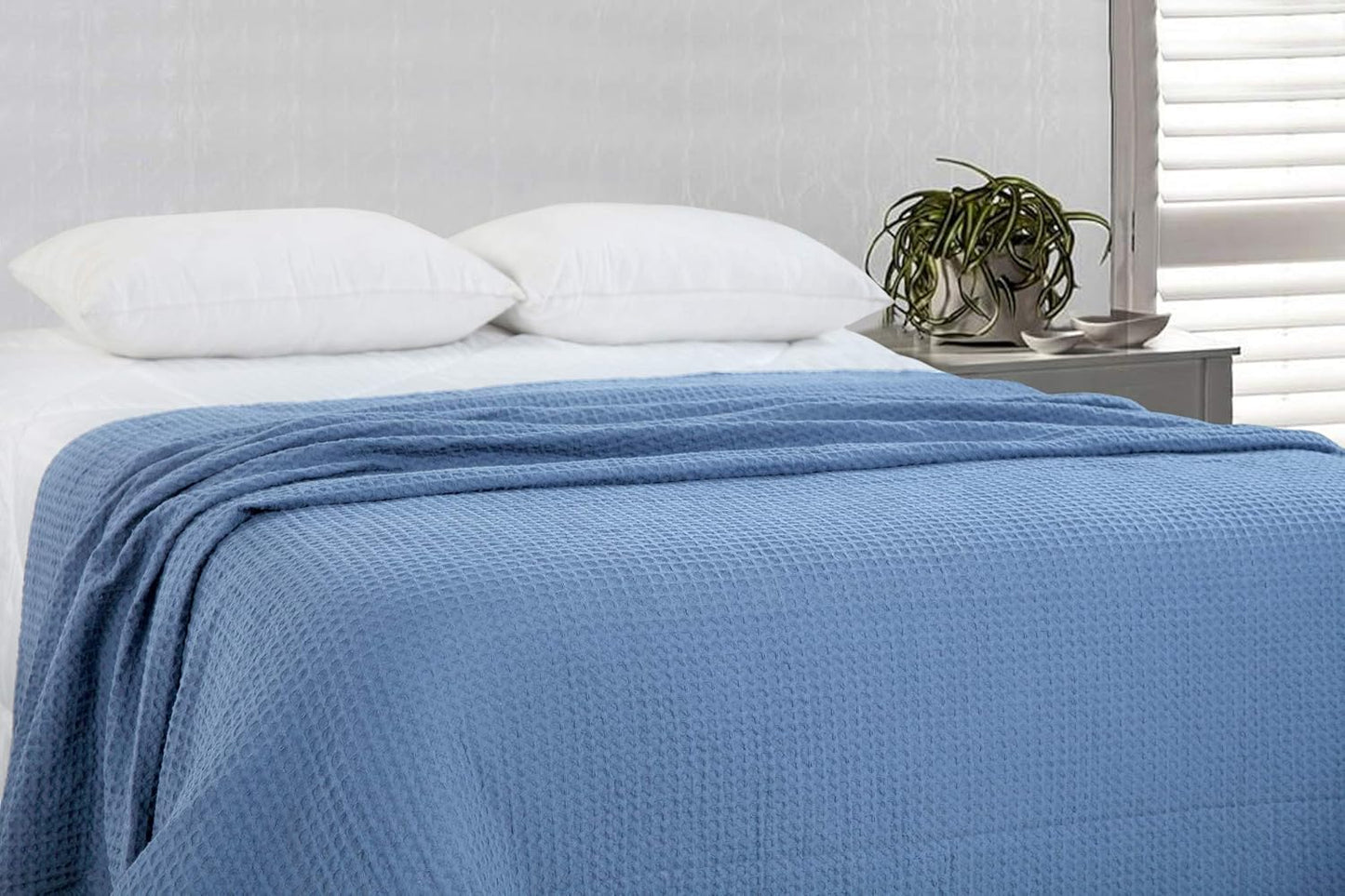 HILLFAIR 100% Combed Cotton Blanket–102x108 Inch California King Size Bed Blankets– Warm Soft All Season Breathable Blankets– Extra Large Oversized California King Blanket- Sky Blue Cotton Blankets