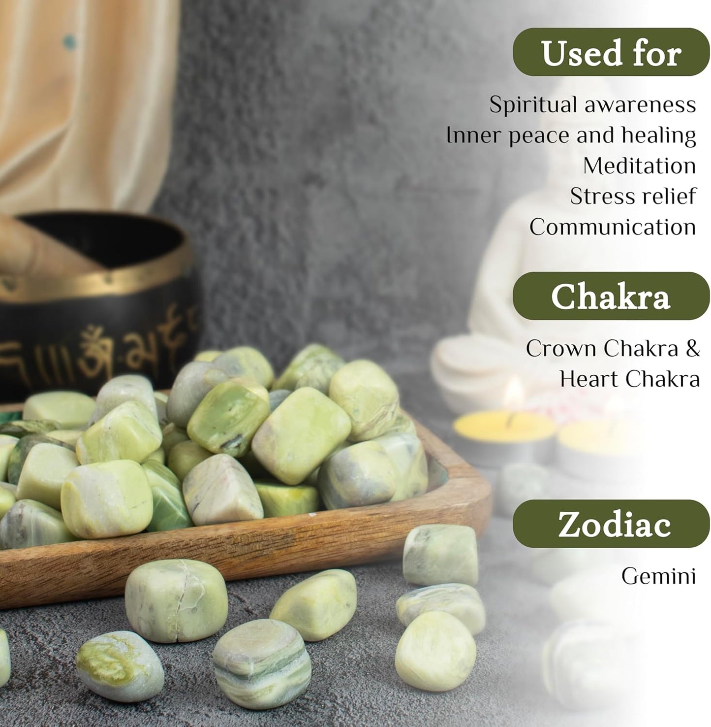 Crocon 1LB Serpentine Tumbled Stones and Crystals Bulk 2000+ Carats Natural Crystal Kit for Reiki Healing Crystal Polished, Tumble Stones, Chakra Balancing, Reiki Gift, Home Decor Size : 20-25 mm