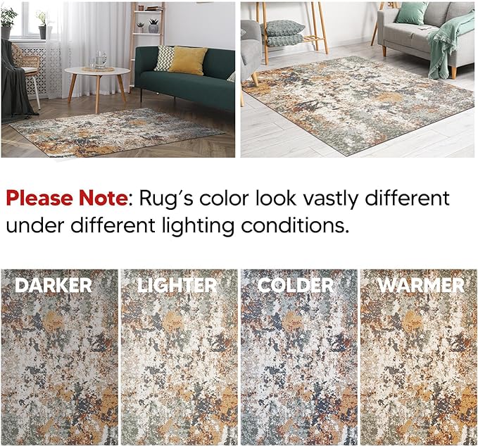 Keen Home Design Area Rugs - 10ft Round Non-Shedding, Abstract Rugs for Kitchen, Living Room, Bedroom, Dining Room, Entryway - Size: 10' Square, Multi