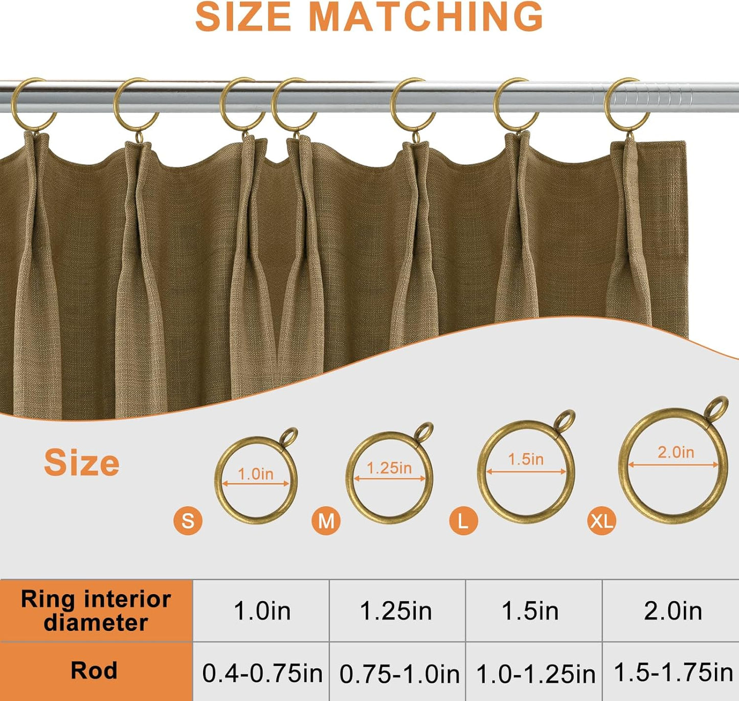 Antique Brass Curtain Rings with Eyelets for Up to 1.2-inch Curtain Rods (Set of 30 PCS Curtain Rings)