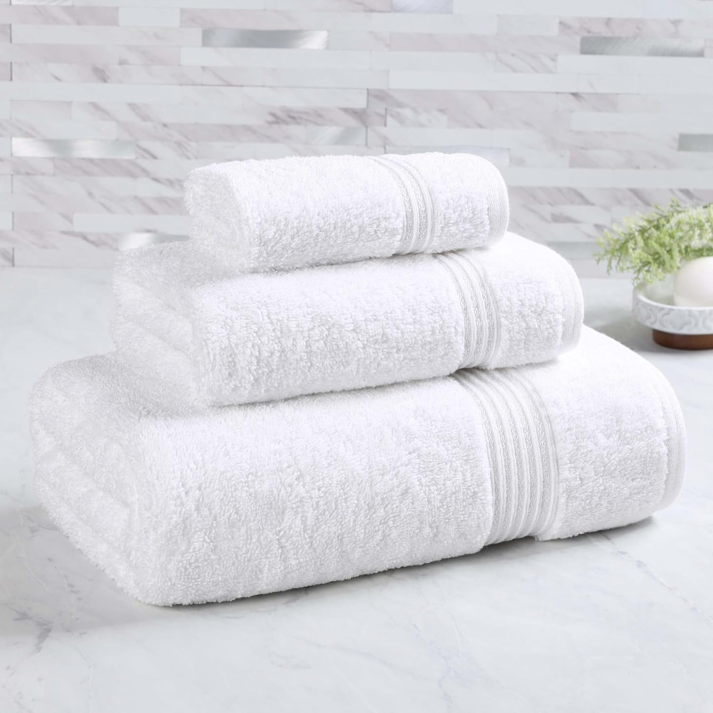 Superior Egyptian Cotton 3-Piece Towel Set, Basic Towels For Bathroom, Home Decor, Guest Bath, Shower, Apartment, Included 1 Face, 1 Hand, 1 Bath Towel, Washcloth, Quick Dry, White
