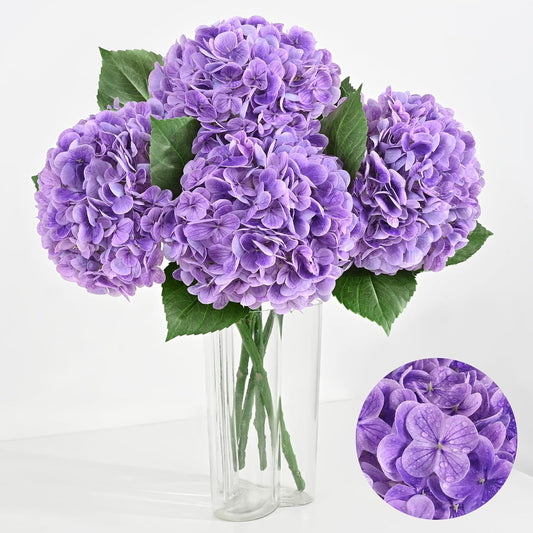 Artflower 4Pcs Real Touch Hydrangea Artificial Flowers, 22.5'' Purple Full Latex Faux Hydrangea Flowers for Home Floral Arrangements Wedding Bouquets Kitchen Table Centerpiece Decorations