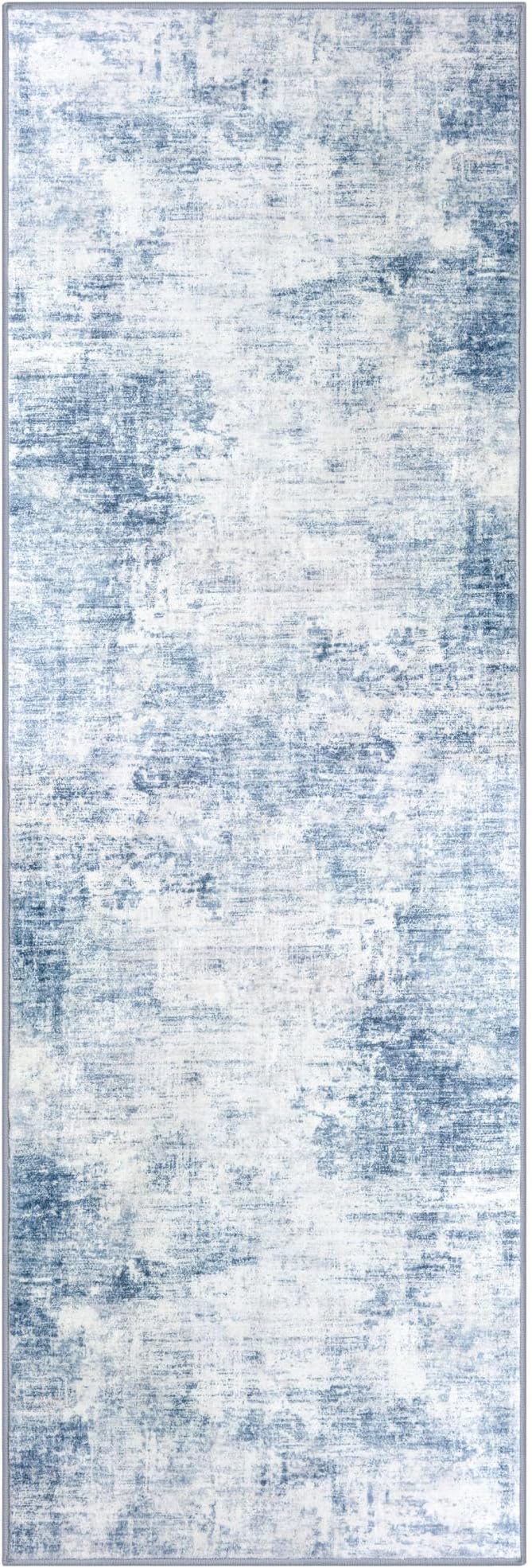 IOHOUZE Abstract Runner Rug 2x6 Ft Washable Runners for Hallways, Non Slip Kitchen Runner Printed Faux Wool Entryway Runner Indoor, Modern Abstract Floor Carpet for Hall Bedroom, Light Blue White