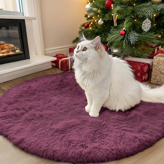 OLANLY Burgundy Round Rugs for Bedroom - Machine Washable, 3 ft Circle Area Rugs for Living Room, Soft and Fluffy Shaggy Carpet for Teen Girls and Boys, Nursery Rooms, Dorms, Home Decor Aesthetic