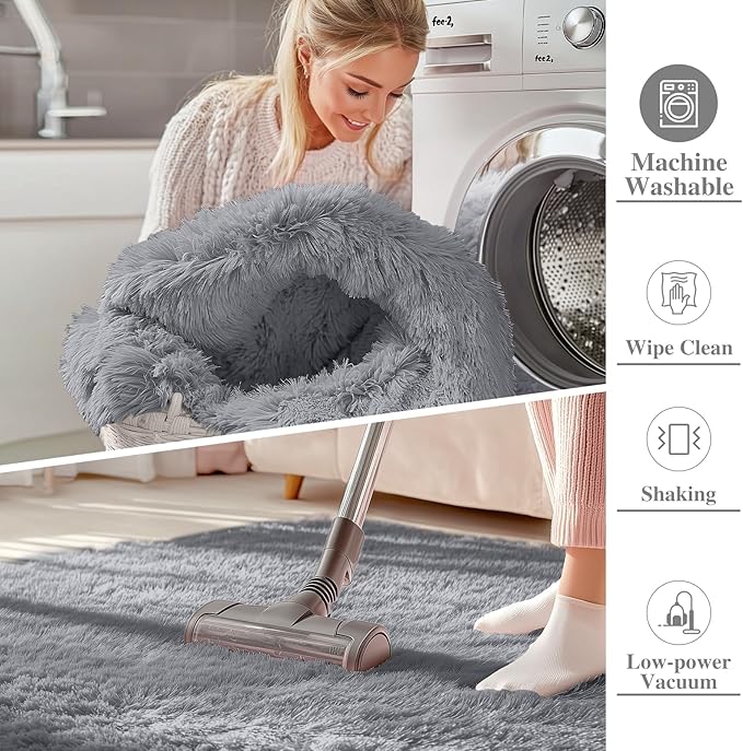 OLANLY Area Rugs for Living Room Bedroom, Machine Washable 4x5.9 ft Soft Fluffy Shaggy Bedside Rug, Indoor Floor Carpet for Kids Girls and Boys, Dorms, Nursery Rooms, Home Decor Aesthetic, Light Grey