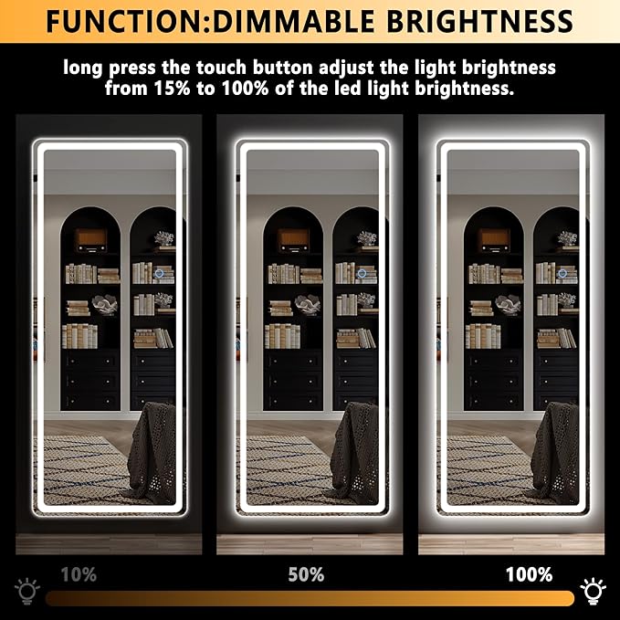 Hasipu LED Door Mirror Full Length, 44.1" x 15.8" Lighted Over The Door Hanging, Full Body Wall Mounted, Light Up Long Dressing, Round Black