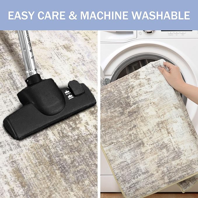 IOHOUZE Abstract Area Rug 3x5 Ft Washable Rugs for Entryway Indoor, Non Slip Kitchen Rug Printed Faux Wool Throw Rugs, Indoor Door Mat for Door Entrance Foyer Living Room, Beige Brown