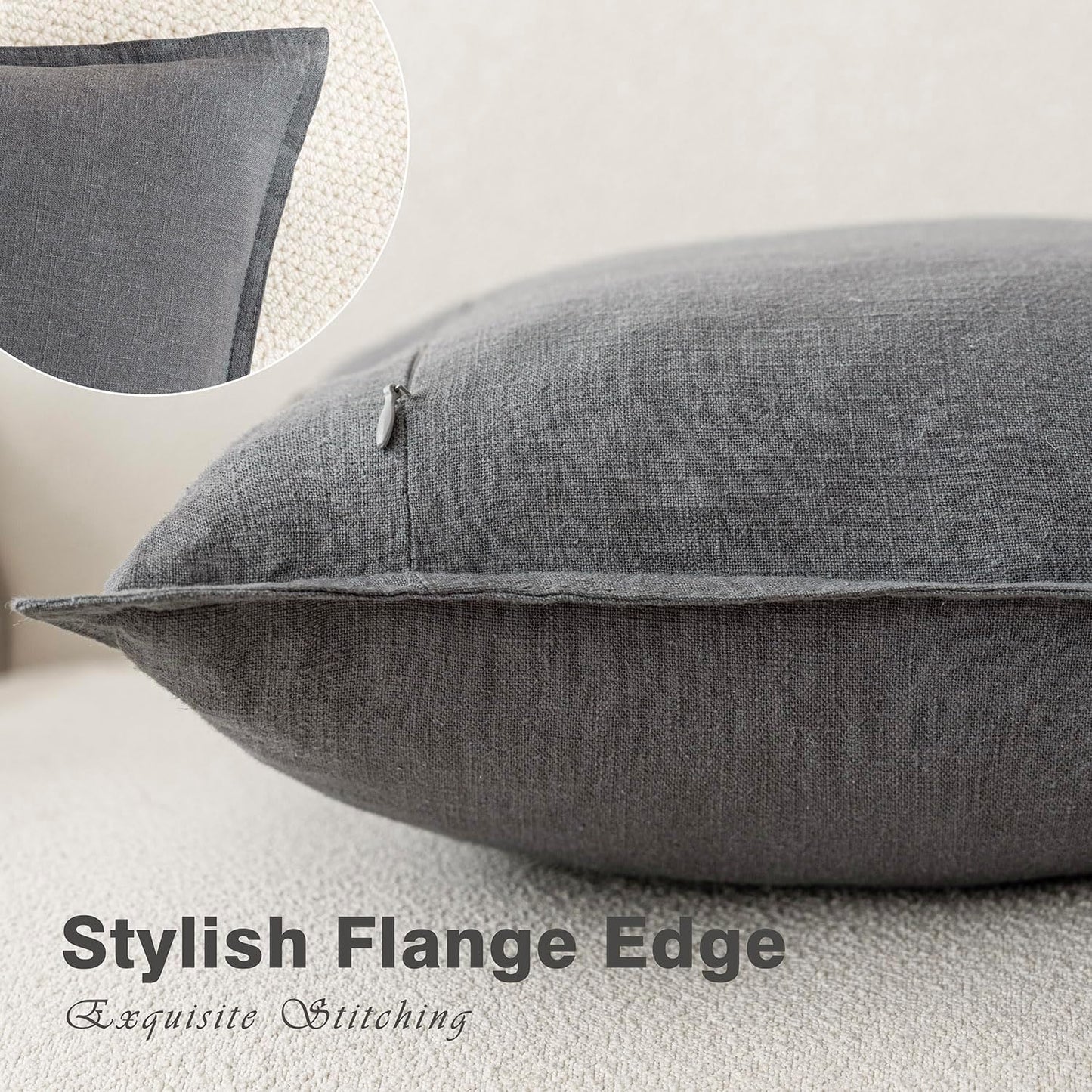 Foindtower Pack of 2, Decorative Linen Soild Throw Pillow Covers Soft Accent Cushion Case Boho Farmhouse Pillowcase for Chair Couch Sofa Bedroom Living Room Home Decor 22 x 22 Inch Grey