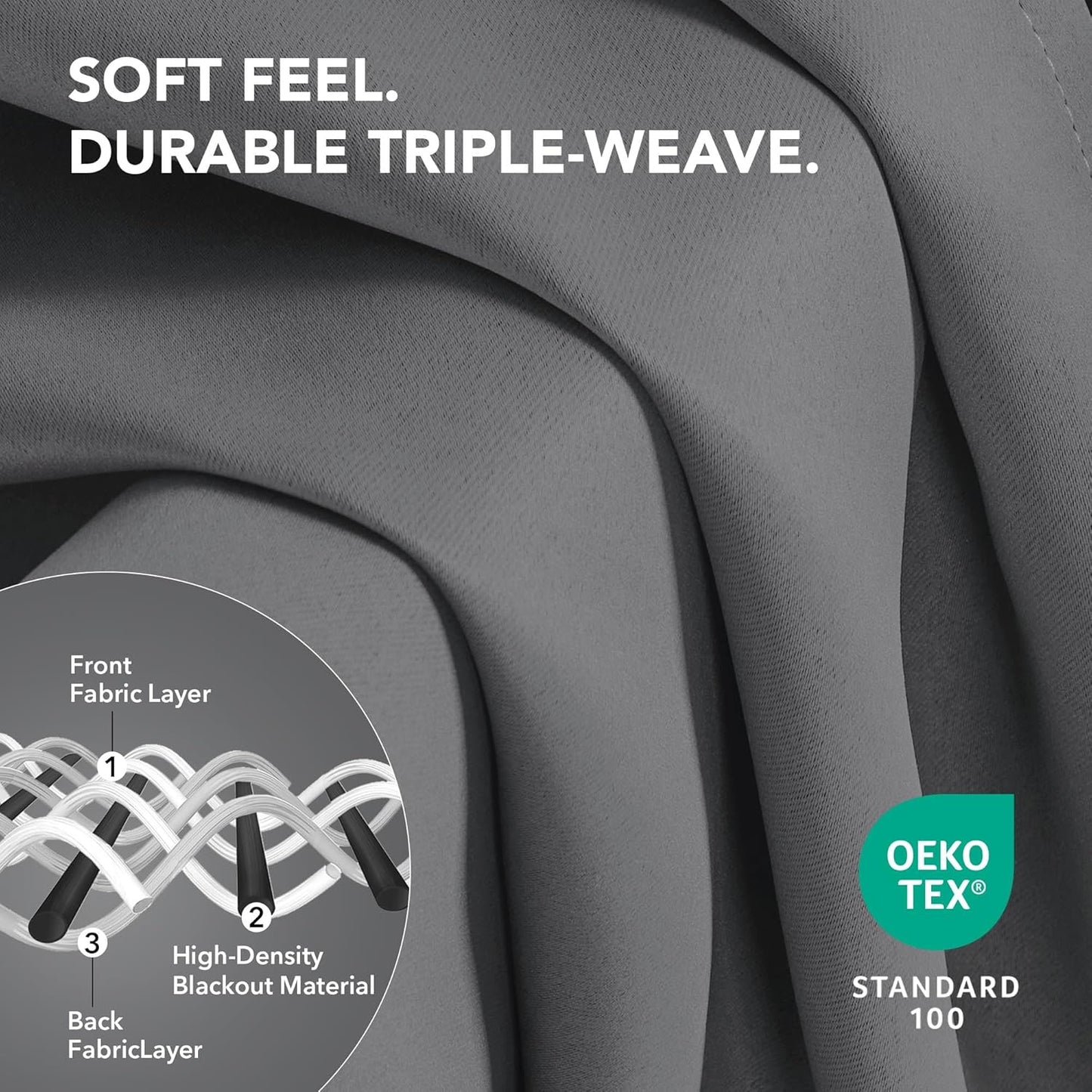 Deconovo Blackout Curtains for Bedroom – Set of 2 42W x 72L Inch Thermal Insulated & Noise Reducing Panels–Home Window Room Darkening Sustainable Grommet Drapes for Living Room and Nursery, Light Grey