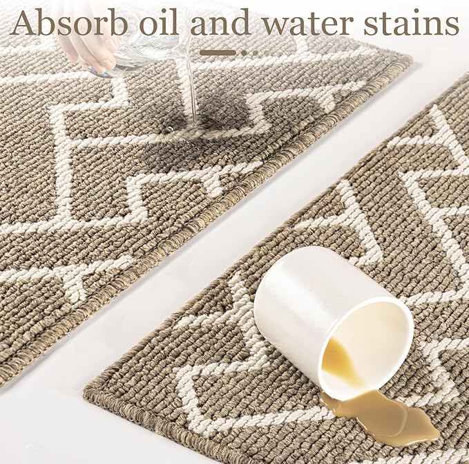 hicorfe Kitchen Rugs and Mats,Kitchen Mats for Floor,24"x35" Non Slip Runner Rug,Absorbent Resist Dirt Comfort Standing Mat Machine Washable for Entryway,Hallway,Front of Sink(Beige)