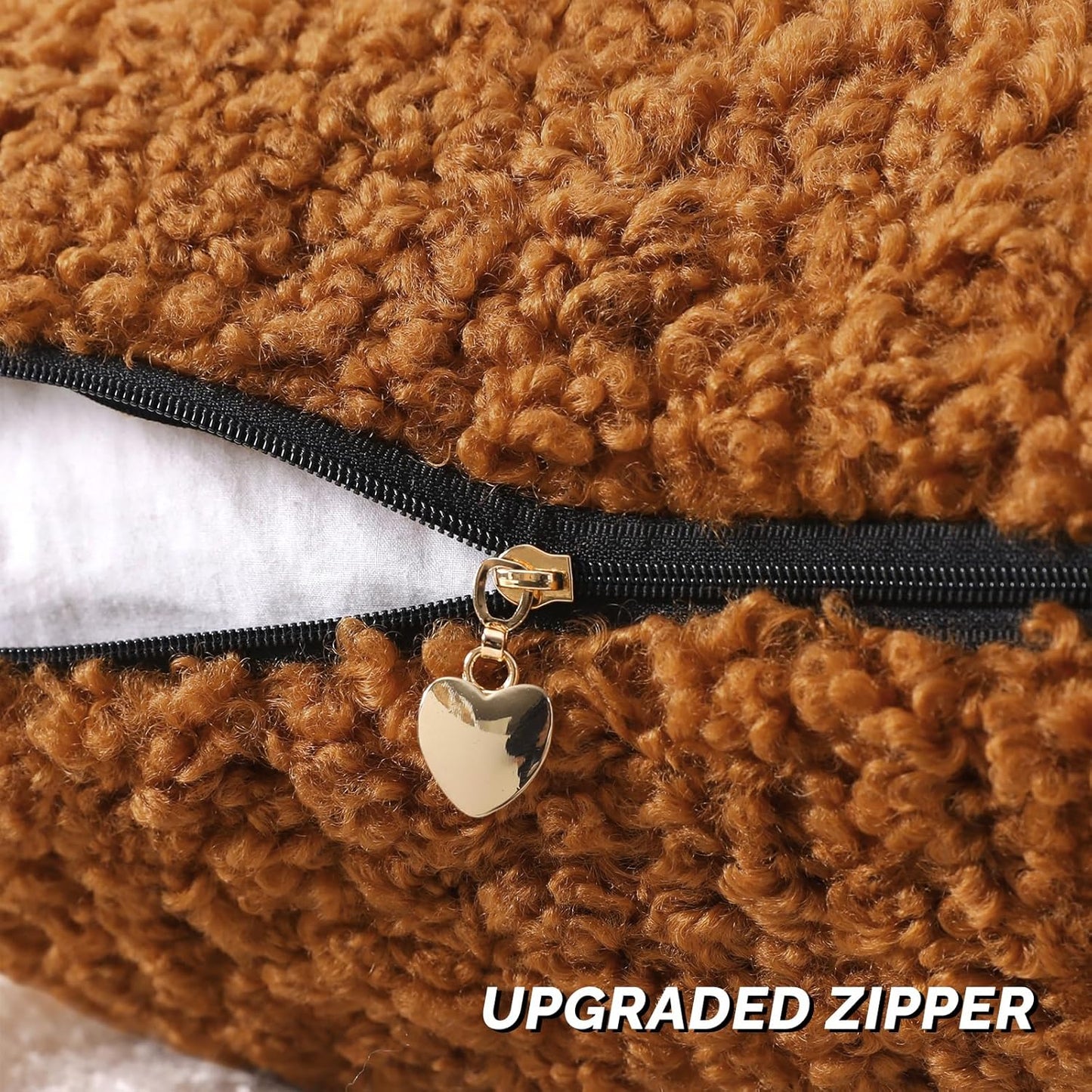 FUTEI Rust Throw Pillow Covers 16x16 Inch Set of 2,Furry Faux Fur Teddy Boucle Textured Cushion Covers,Soft Fluffy Decorative Pillow Case,Home Decor for Couch Bed Living Room Office Car