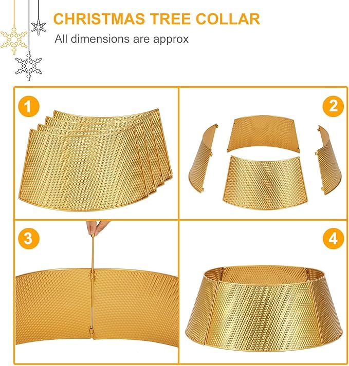 SUNNYPARK Metal Christmas Tree Collar Decoration, 23’’D Golden Christmas Tree Ring with Rhomboid-Patterned Basket Base Cover - Golden