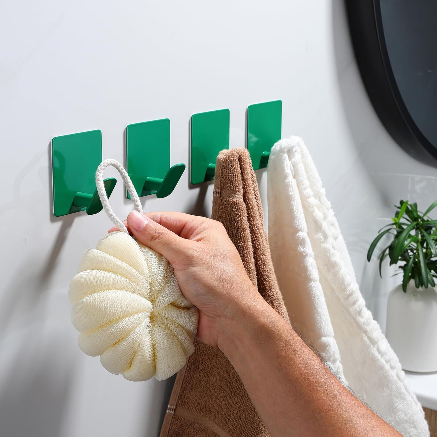 DELITON 4 Pack Green Wall Hooks for Hanging Towels, Robe, Coat, Decorative Shower Hooks Stainless Steel Rust Proof
