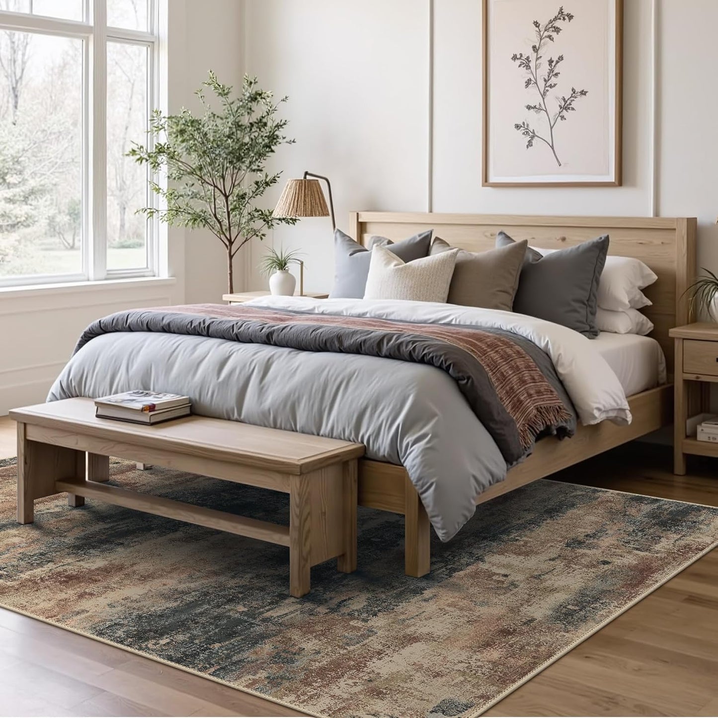 Area Rugs 10x14 for Living Room Bedroom, Modern Abstract Machine Washable Rug, Large Soft Low Pile Floor Cover with Non Slip Backing for Dining Room, Stone Rust