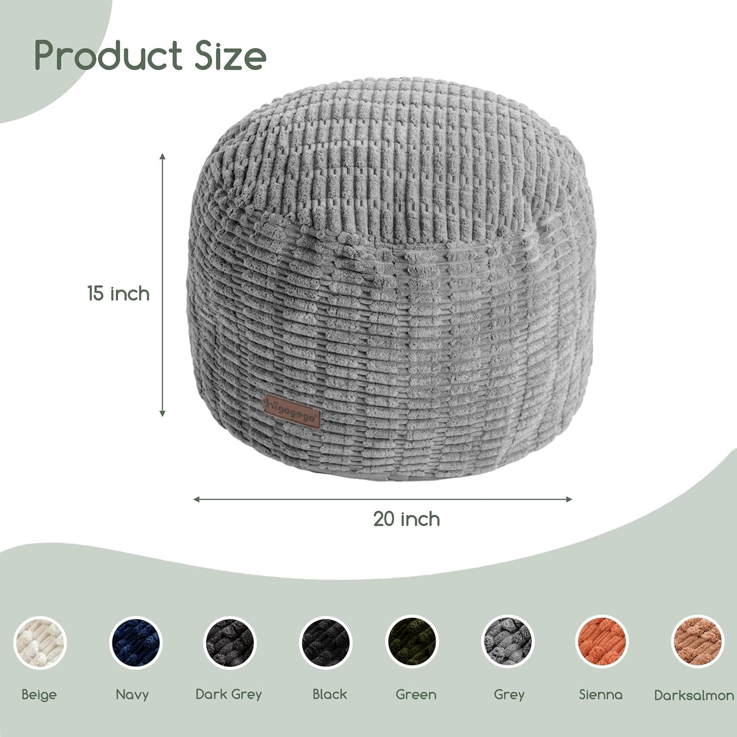 HIGOGOGO Pouf Ottoman Stuffed Round Modern Foam Filled Foot Rest Poufs for Living Room Chair Decorative 20 X 15 Inches Boho Relax Stool for Wedding Christmas Party, Light Grey