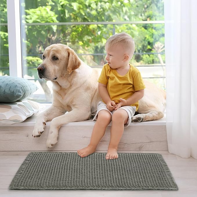 ZALL Waffle Bath Mat,Super Absorbent Non Slip Bathroom Rug,Dark Green 24x36inch,Machine Washable Ultra Soft Floor Mats