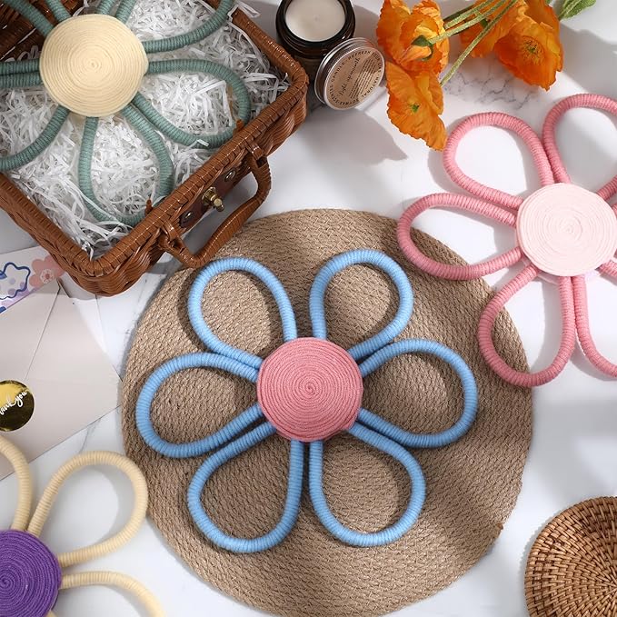 Peryiter 6 Set 10 Inch Boho Nursery Decor Woven Daisy Flower Macrame Wall Hanging for Baby Girls Nursery Home Bedroom Dorm Decor (Multicolor)