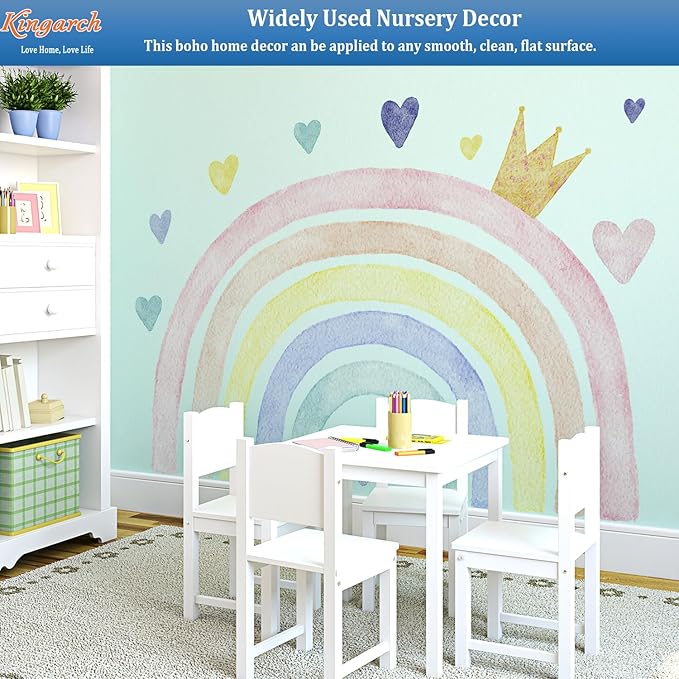 Large Watercolor Rainbow Wall Decals, Boho Queen Peel and Stick Fabric Nursery Wall Decor, Removable Home Room Wall Decor Murals Stickers for Kids Girls Toddler Bedroom Living Room Playroom
