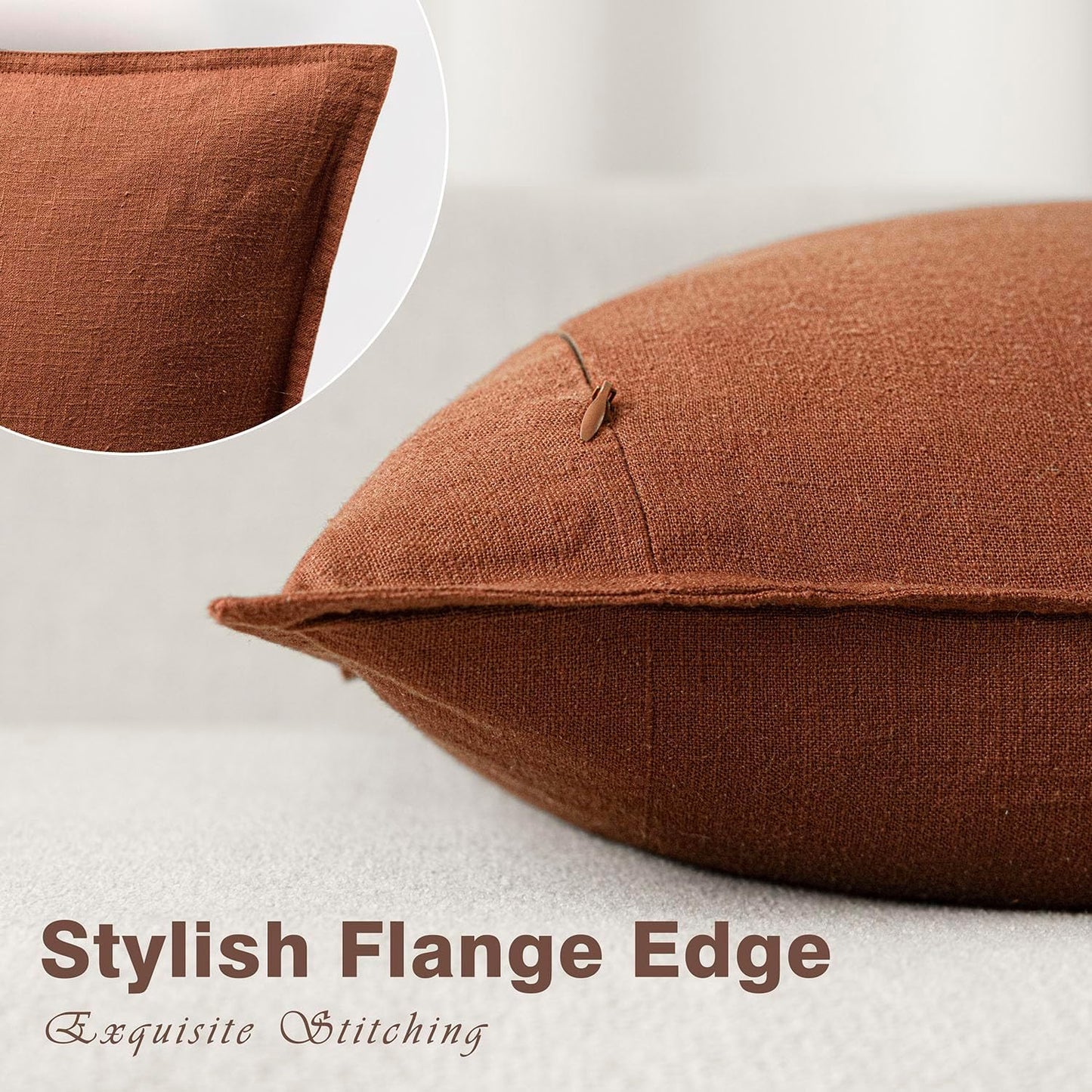 Foindtower Pack of 2, Decorative Linen Soild Throw Pillow Covers Soft Accent Cushion Case Farmhouse Neutral Pillowcase for Chair Couch Sofa Bedroom Living Room Home Decor 24 x 24 Inch Fall Rust Orange