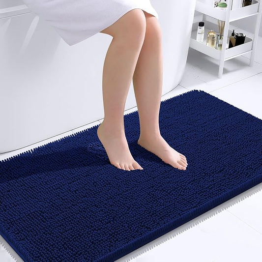 OLANLY Bathroom Rugs 44x24, Extra Soft Absorbent Chenille Bath Rugs, Rubber Backing Quick Dry, Machine Washable Bath Mats for Bathroom Floor, Tub and Shower, Home Decor Accessories, Navy