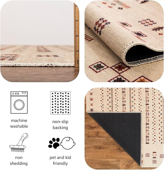 Keen Home Design 2x10 Rug - Machine Washable Runner Rug with Non-Slip Backing, Ideal for Hallway, Entryway, Kitchen, Laundry Room - Vintage, Easy Clean, Durable, Low Pile - (2'6" x 10')