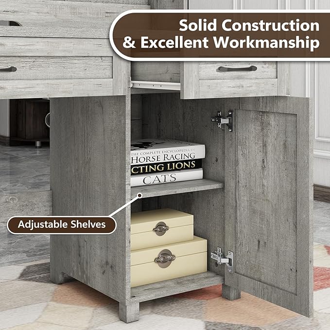 Farmhouse 47" Executive Desk, Computer Desk with Drawers and Storage Cabinet, Workstation with Hutch for Home Office