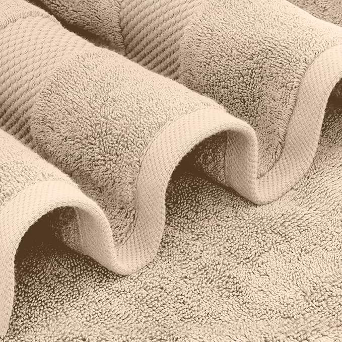 White Classic Luxury Bath Towel Set of 8 Pieces - 100% Turkish Cotton Highly Absorbent Towels for Bathroom, 2 Luxury Bath Towels 700GSM, 2 Hand Towels, 4 Washcloths, Taupe