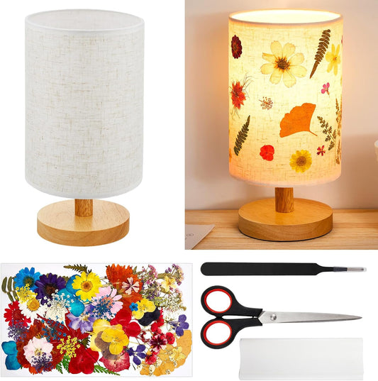 Hortsun Pressed Floral Lamp Bedside Vintage Flower Desk Lamp for Bedroom Living Room, Dorm, Home, Office Decor(1 Pcs,DIY Style)