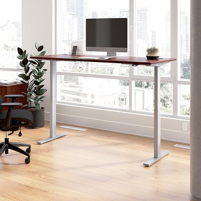 Bush Furniture Move 60 Electric Height Adjustable Desk, Ergonomic Sit-Stand Computer Table for Home and Professional Office, 72W x 30D, Hansen Cherry