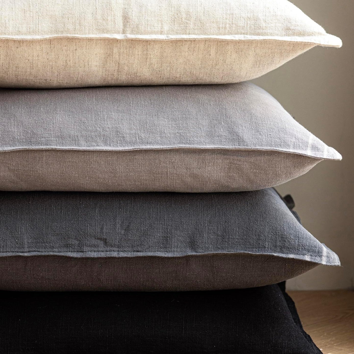 Foindtower Pack of 2, Decorative Linen Soild Throw Pillow Covers Soft Accent Cushion Case Boho Farmhouse Pillowcase for Chair Couch Sofa Bedroom Living Room Home Decor 16 x 16 Inch Light Rustic Gray