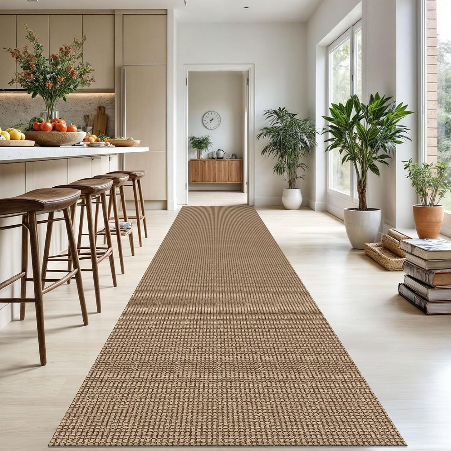 KOZYFLY Extra Long Runners for Hallways 3x18 ft Washable Kitchen Runner Non Slip Rubber Backed Hallway Rug Cotton Entryway Runner Rug Floor Carpet for Indoor Hall, Kitchen, Stair, Tan/Orange/Brown